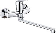 Wall-mounted washbasin mixer with extended spout - hose connection