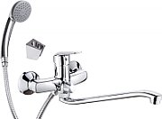 Wall-mounted washbasin mixer with extended spout - hose and shower set connection