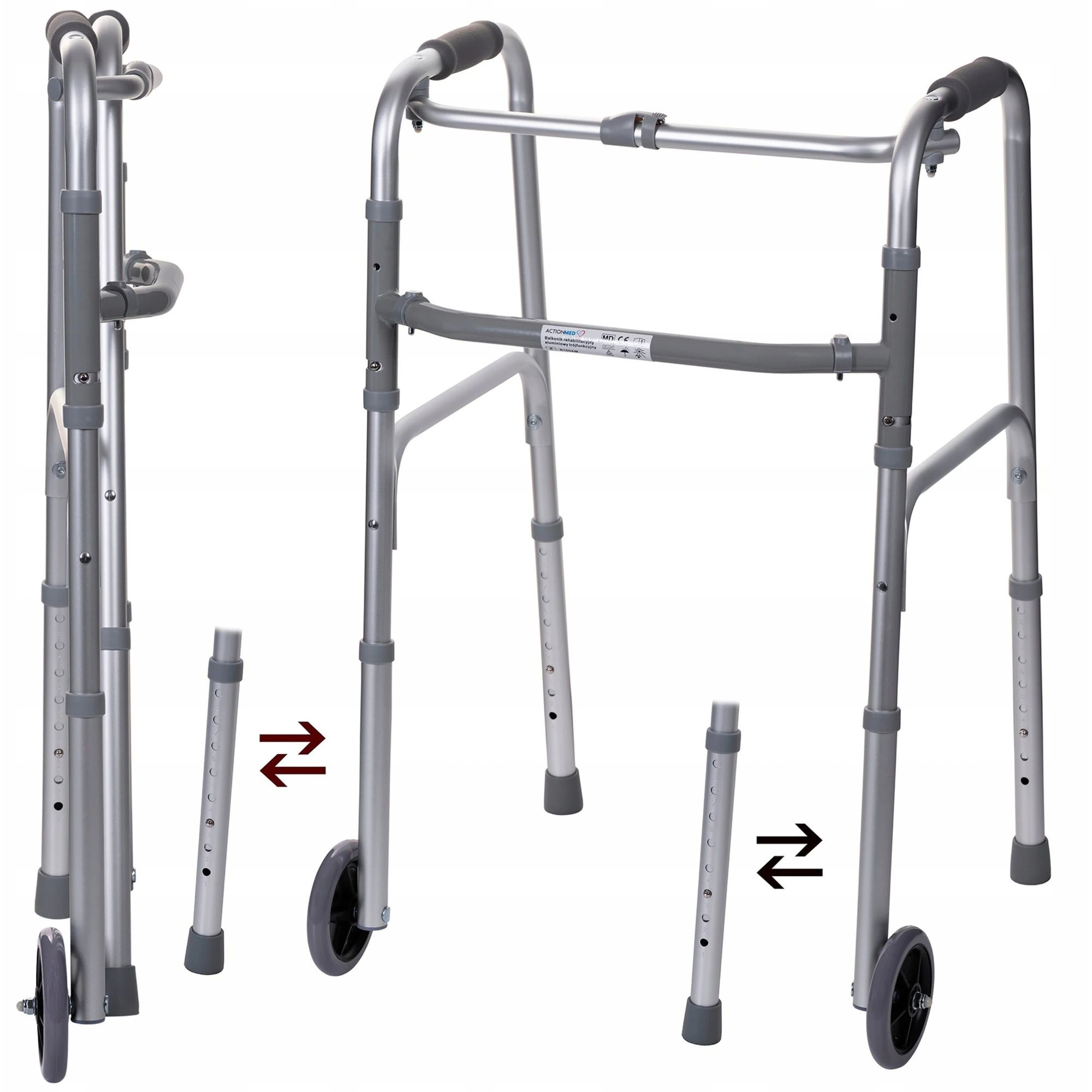 Aluminium rehabilitation tri-functional walker