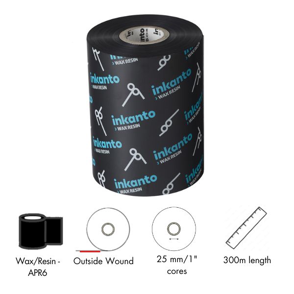 Thermal transfer ribbons, Inkanto, APR 6, Wax/Resin, 154 mm, 300 m, Out, Black