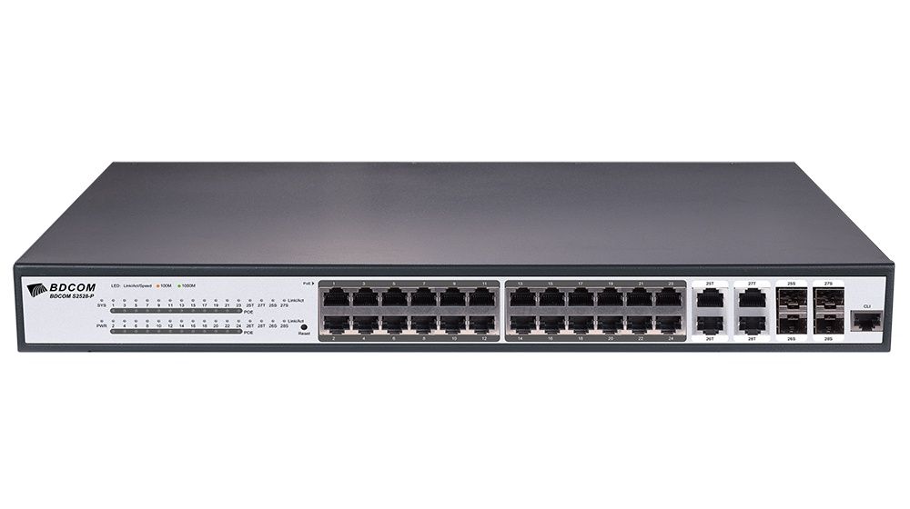 Switch BDCOM S2528P PoE Full Gigabit 24 GE PoE, 4 TX/SFP combo, 370W, L2+, 1U