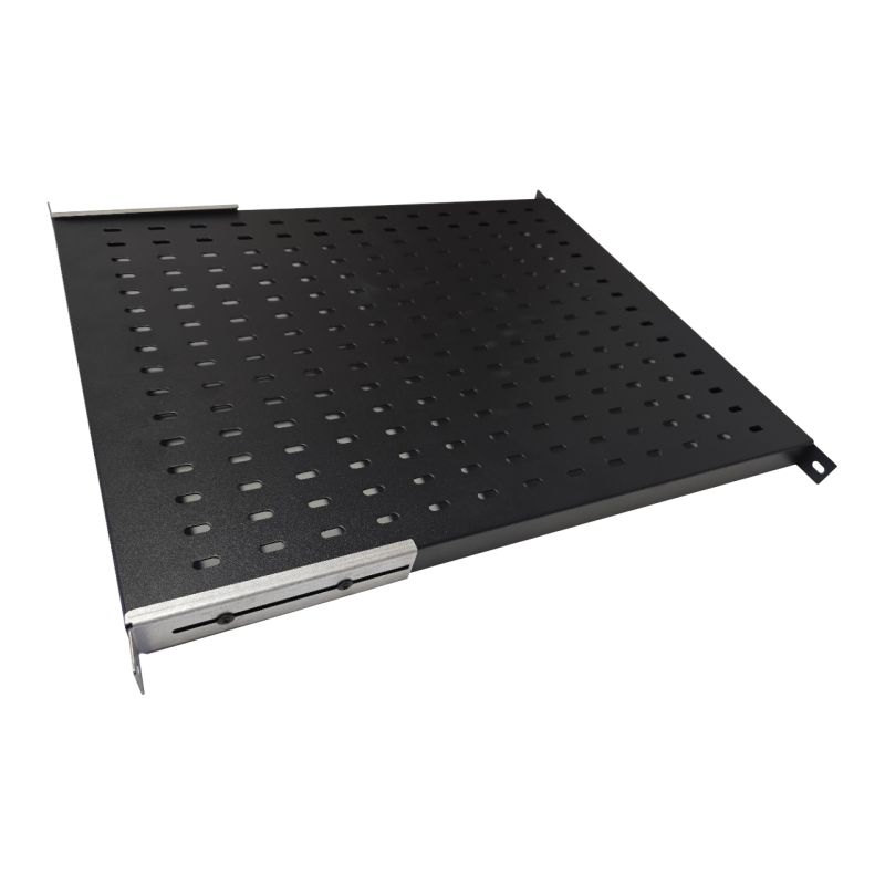 Raft fix cu prindere reglabila 19'' 1U, 570mm, universal, fixare fata si spate, pentru rack cu adancime 800mm, sarcina 50kg, negru, DECKRO