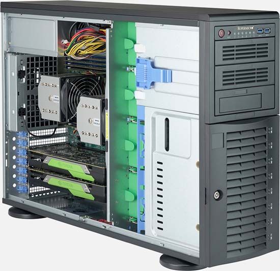 Server SuperMicro SuperWorkstation 7049A-T, Tower 4U, fara procesor, 2 x Intel socket 3647  max 205 W, fara memorie, 8 x LFF, 1200 W