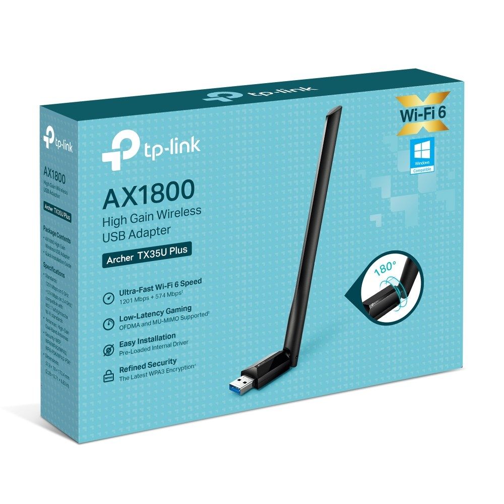 Adaptor Wireless TP-Link Archer TX35U Plus, AX1800, Dual-band 2.4GHz / 5GHz, USB 3.0, standard 802.11 ax
