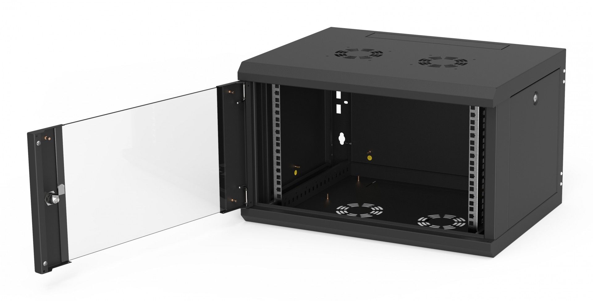 Dulap de perete Z-Cube 6U/600/450, ușă din sticlă, panou lateral detașabil, RAL 9005 (construcție sudată - capacitate 60kg)