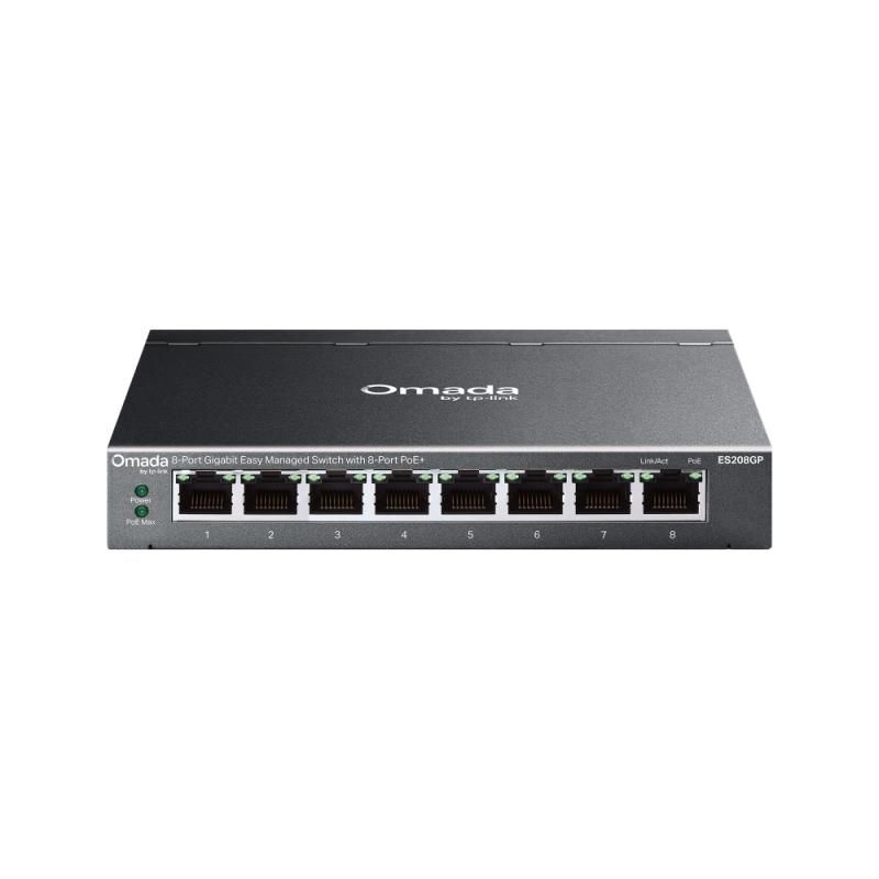 TP-Link Omada ES208GP switch-uri Gestionate L2 Gigabit Ethernet (10/100/1000) Power over Ethernet (PoE) Suport DIN rail Negru