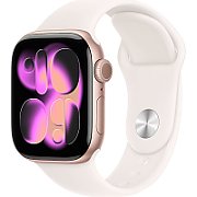 Apple Watch Series 11 GPS + Cellular 42mm Carcasă din aluminiu roz aurit cu brățară sport de culoare roz deschis - M/L