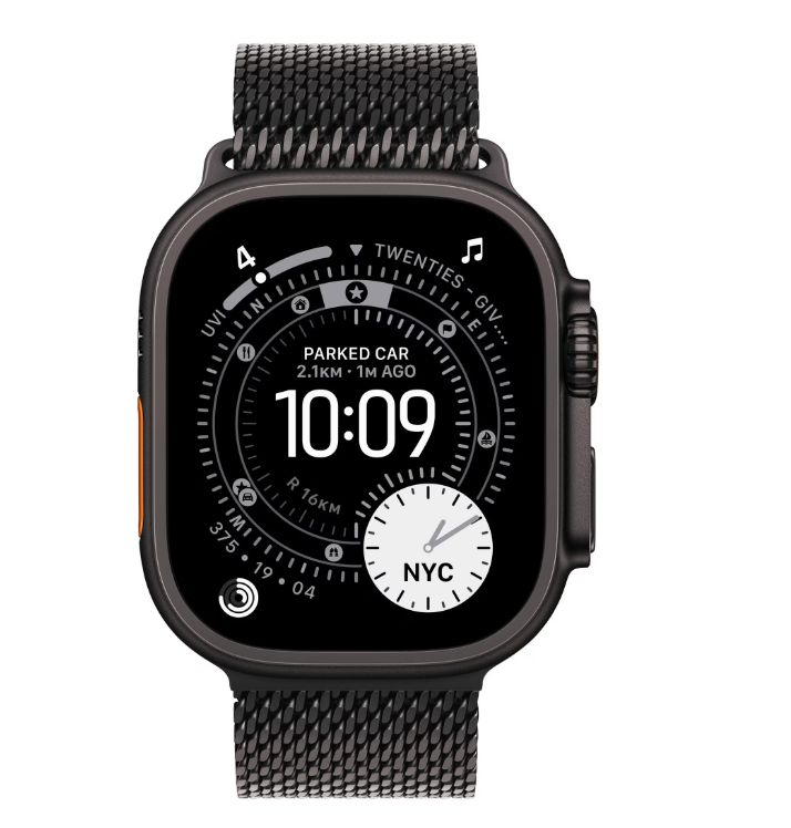 Apple Watch Ultra 3 GPS + Cellular 49mm Black Titanium Case with Black Titanium Milanese Loop - Small