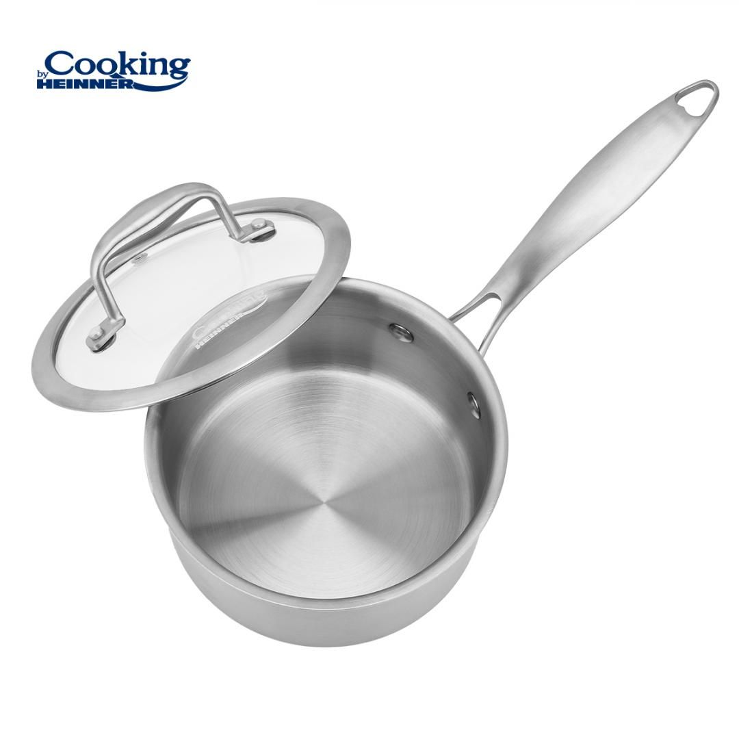 CASEROLA INOX+CAPAC STICLA 16x8.5CM,1.6L, ATOMIC3, COOKING BY HEINNER