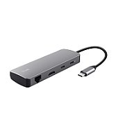 Adaptor Trust Dalyx 8 in 1, USB 3.2 gen 1, 2.0, lungime cablu 15cm, port Ethernet, gri