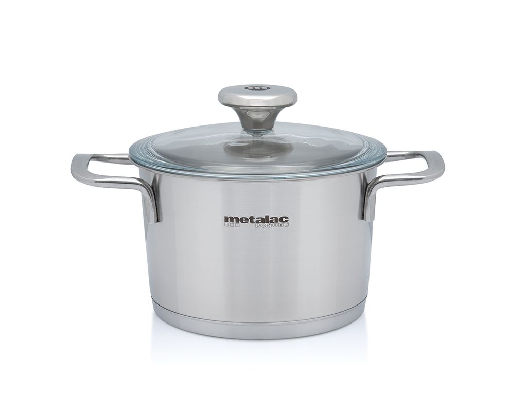 Oala 1.9l cu capac din sticla Santino Metalac inox/16cm/1.9l