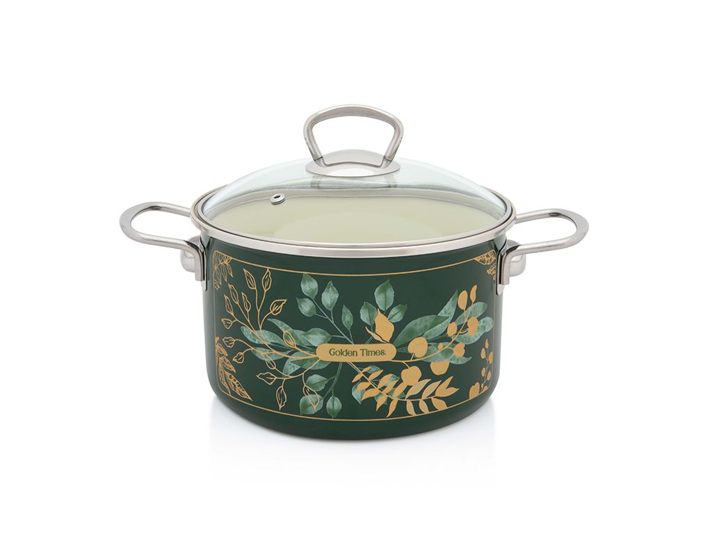 Oala 4l cu capac din sticla Golden Times Metalac email/20cm/4l