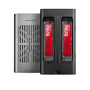 Rack SSD extern EEM2-20GD CLONE MASTER, Dual NVMe M.2, USB-C, 20Gbps, Clonare Offline, RAID, UASP, TRIM, Aluminiu, Negru