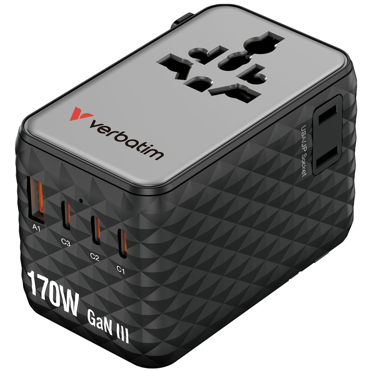 Adaptor Verbatim GaN,170W, cablu retractabil,negruUSB-C PD 3.1 QC4+up to 140W/USB-A QC 3.0 up to 18W