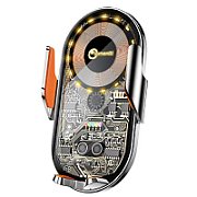 Lemontti Suport Auto cu incarcare  Wireless, 15W, deschidere automata prin senzor infrarosu, prindere la ventilatie, cablu Type-C inclus, Transparent Negru